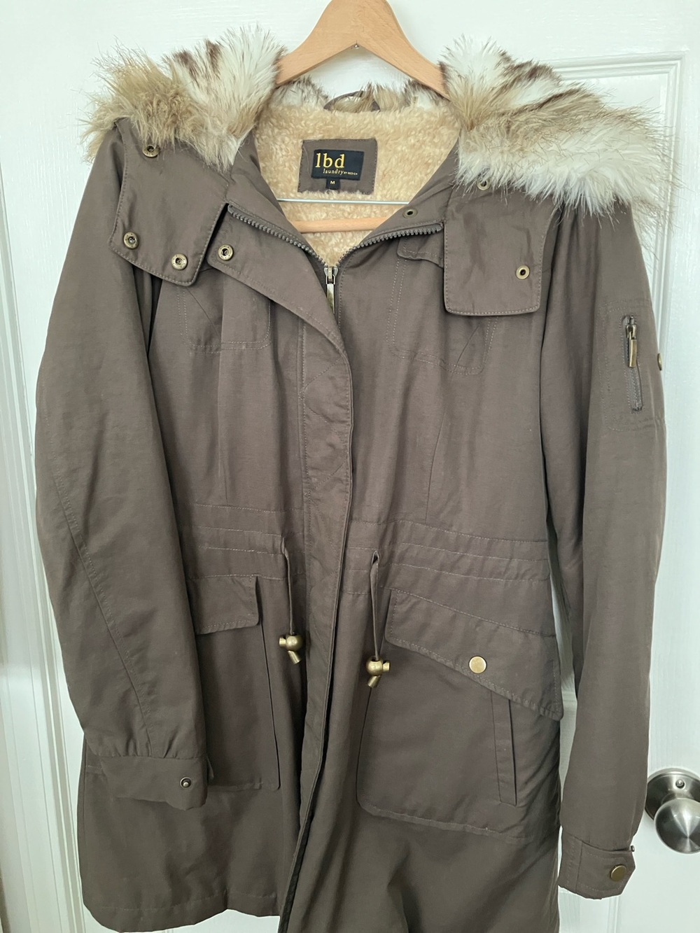 Laundry by Design Taupe-Brown Utility Parka with Faux Fur Hood